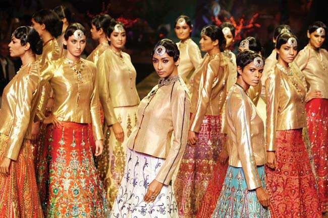 These muted metallic jackets were the focus of JJ Valaya’s collection at the Pearls Delhi Couture Week in 2010 These muted metallic jackets were the focus of JJ Valaya’s collection at the Pearls Delhi Couture Week in 2010